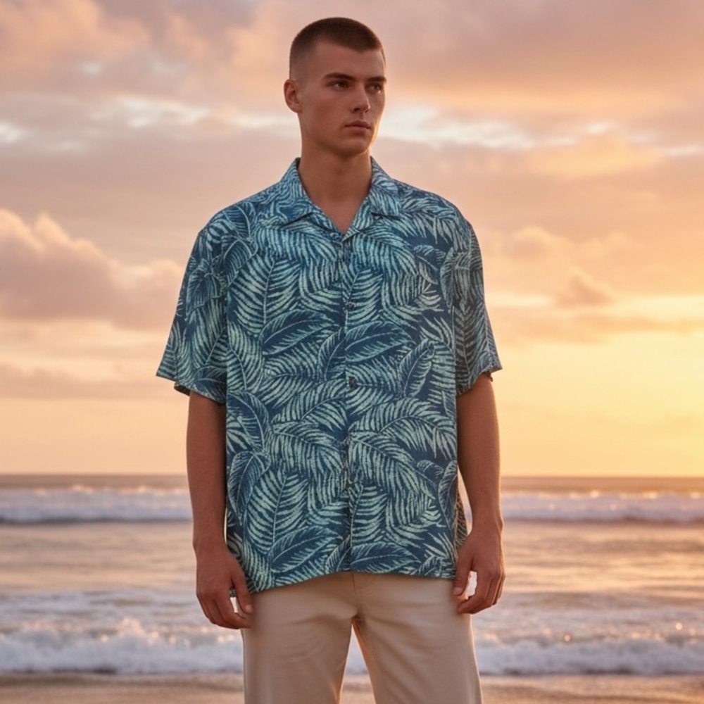Weekender Casual Lifestyle Luau Edition Mens Hawaiian  Silk Shirt Blue XL